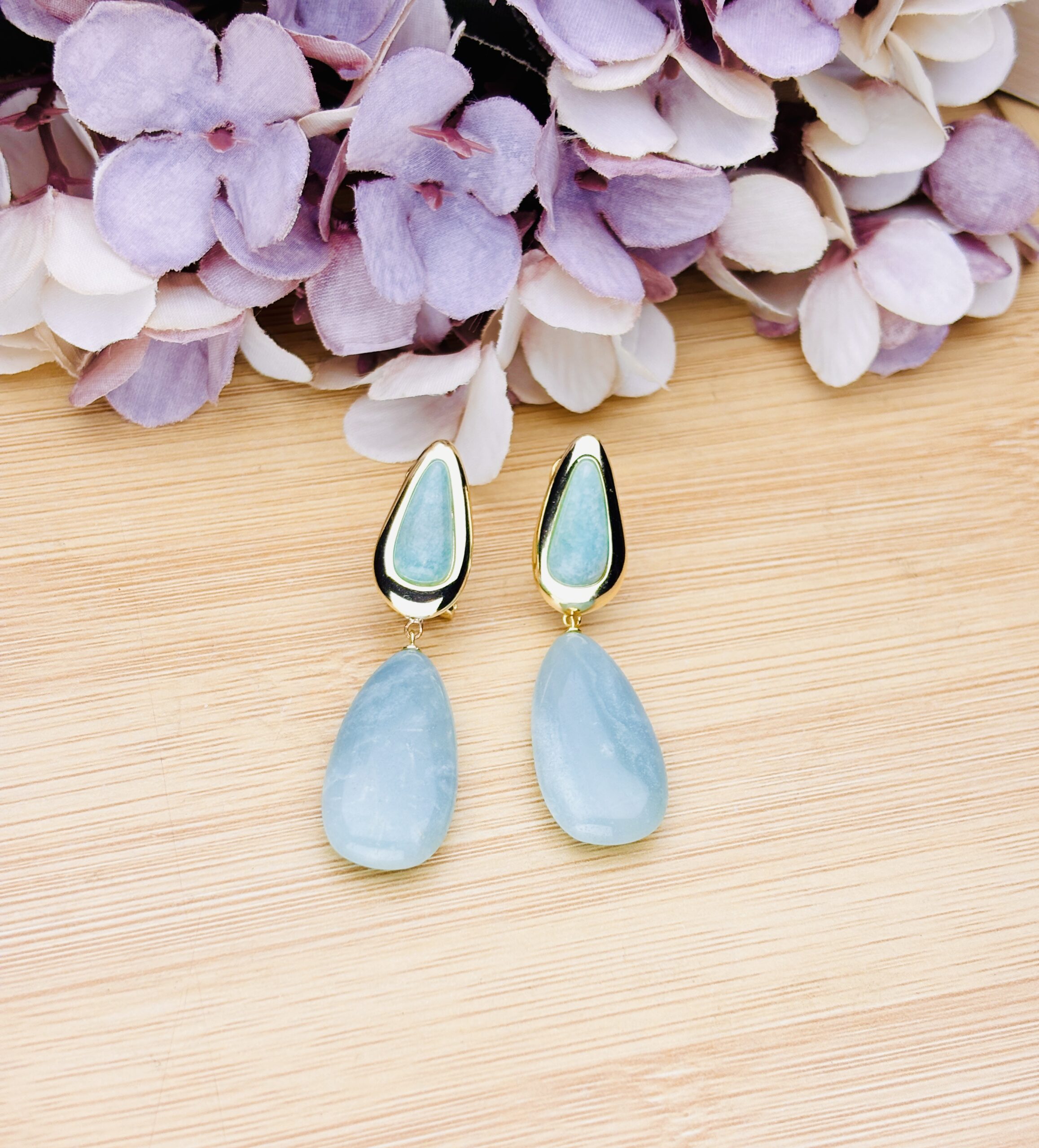 925 Sterling Silver Aqua Blue Teardrop Drop Earrings Gold Plated Statement Gemstone Earrings