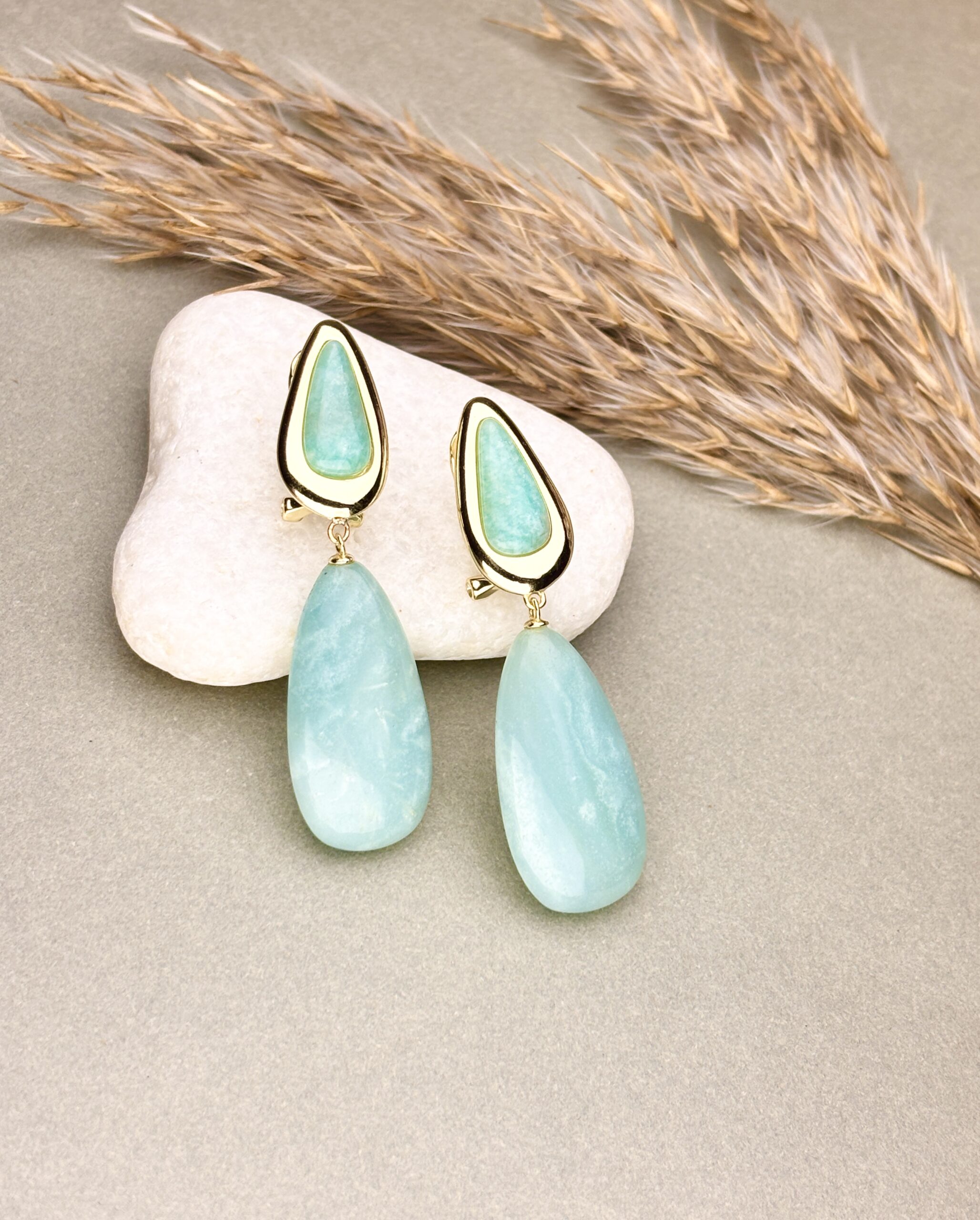 925 Sterling Silver Aqua Blue Teardrop Drop Earrings Gold Plated Statement Gemstone Earrings - Image 3