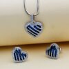 925 Sterling Silver Heart-Shaped Blue Baguette Cubic Zirconia Pendant Set | Sapphire Blue Heart Necklace & Stud Earrings for Women