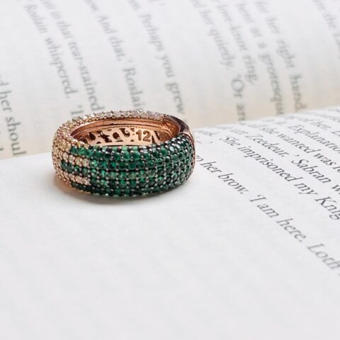 925 Silver Rose Gold Plated Green & Champagne Cubic Zirconia Ombre Pavé Dome Ring | Luxury Statement Band for Women