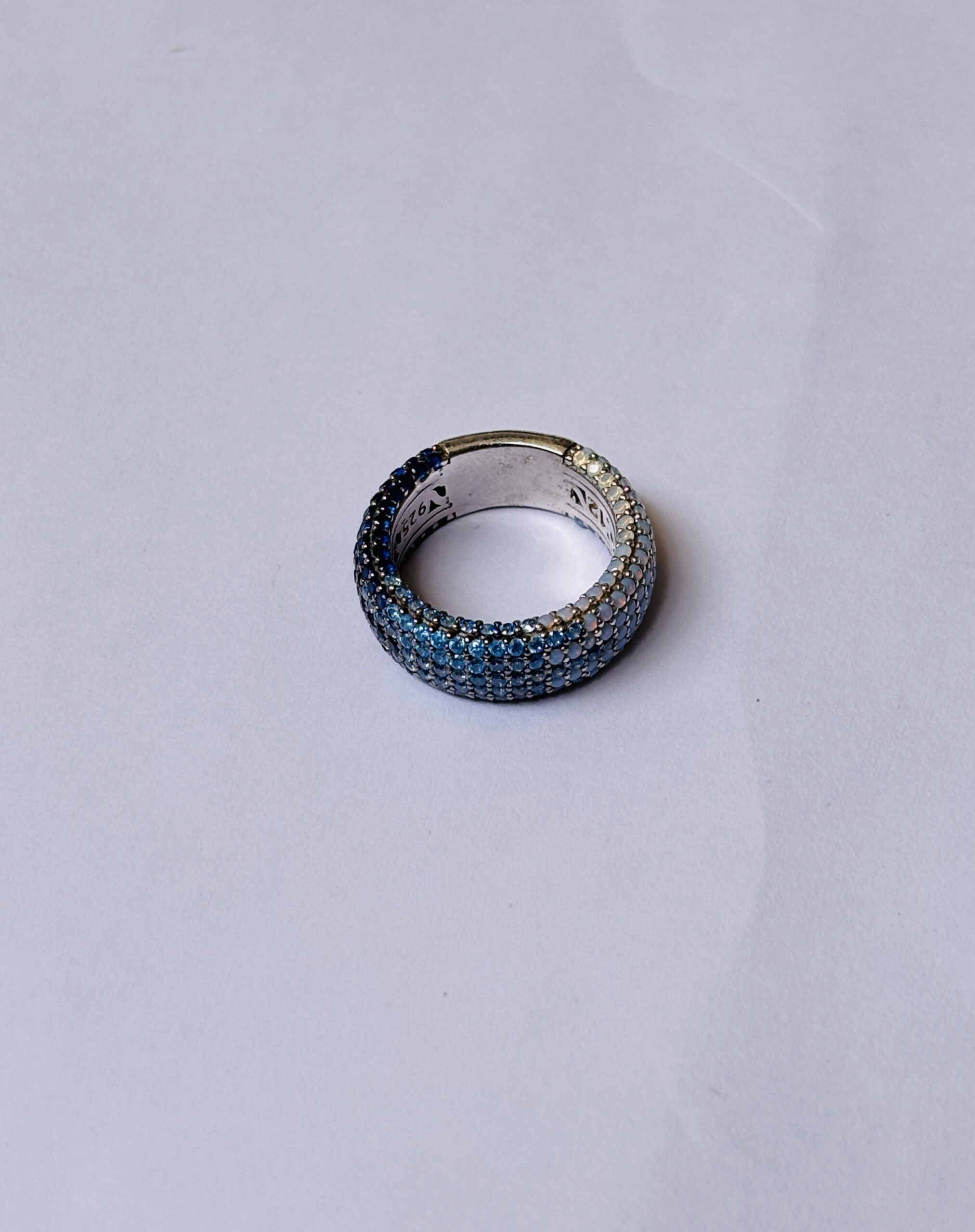925 Sterling Silver Blue Ombre Cubic Zirconia Pavé Dome Ring | Gradient CZ Statement Band Ring for Women - Image 2