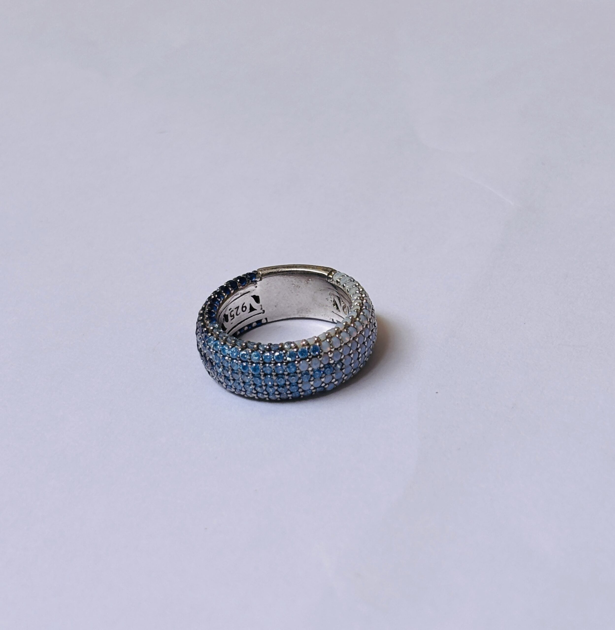 925 Sterling Silver Blue Ombre Cubic Zirconia Pavé Dome Ring | Gradient CZ Statement Band Ring for Women - Image 6