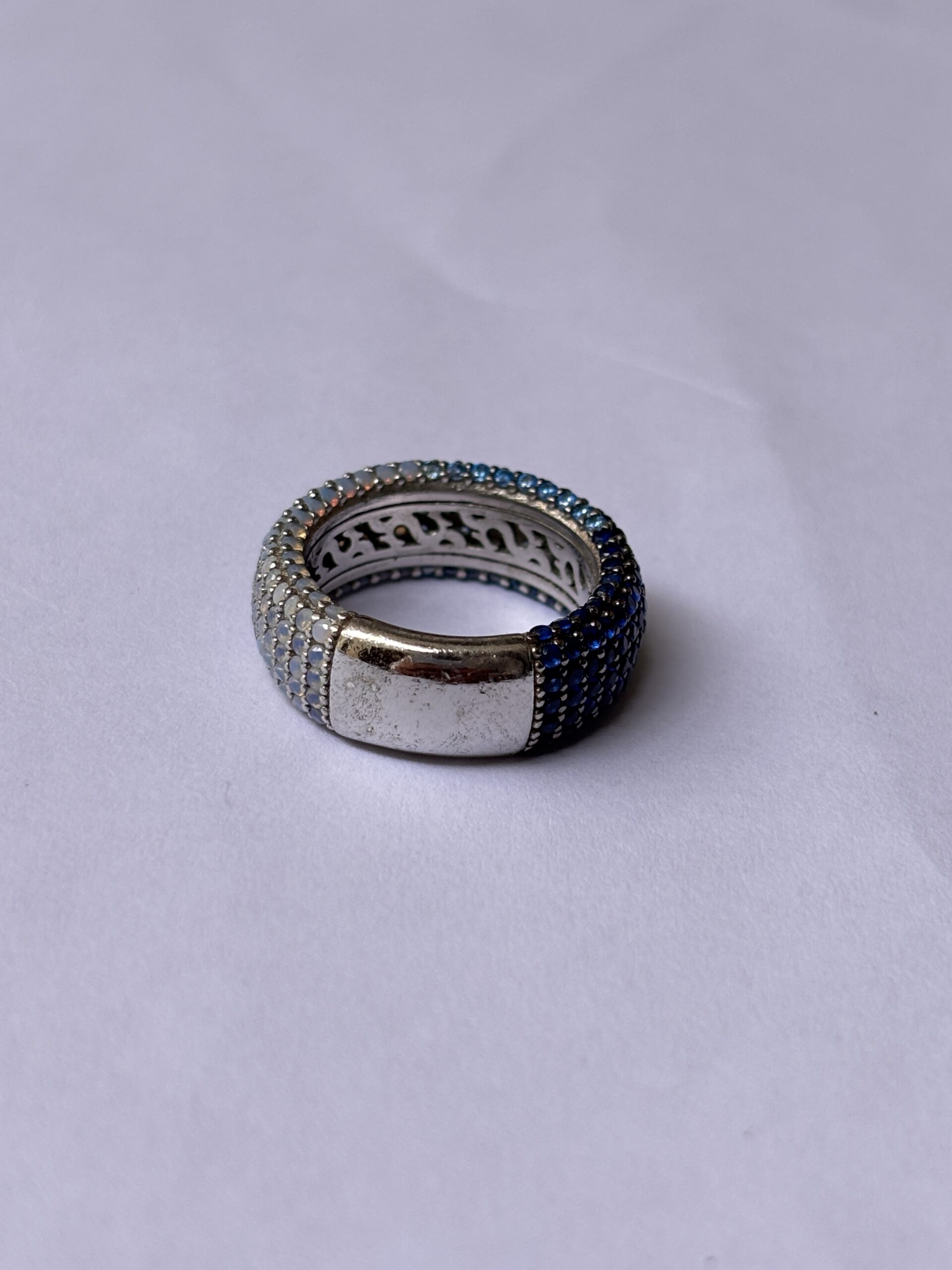 925 Sterling Silver Blue Ombre Cubic Zirconia Pavé Dome Ring | Gradient CZ Statement Band Ring for Women - Image 5
