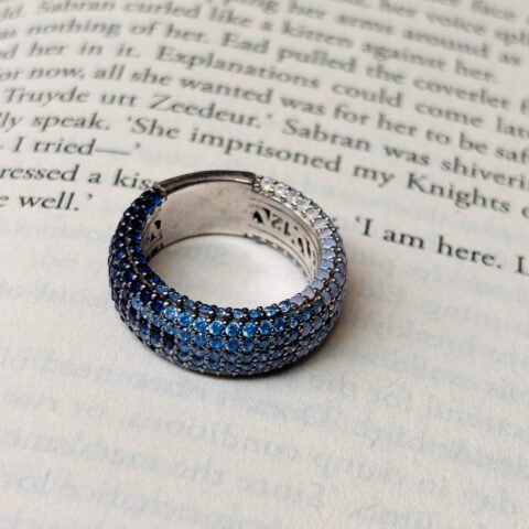 925 Sterling Silver Blue Ombre Cubic Zirconia Pavé Dome Ring | Gradient CZ Statement Band Ring for Women