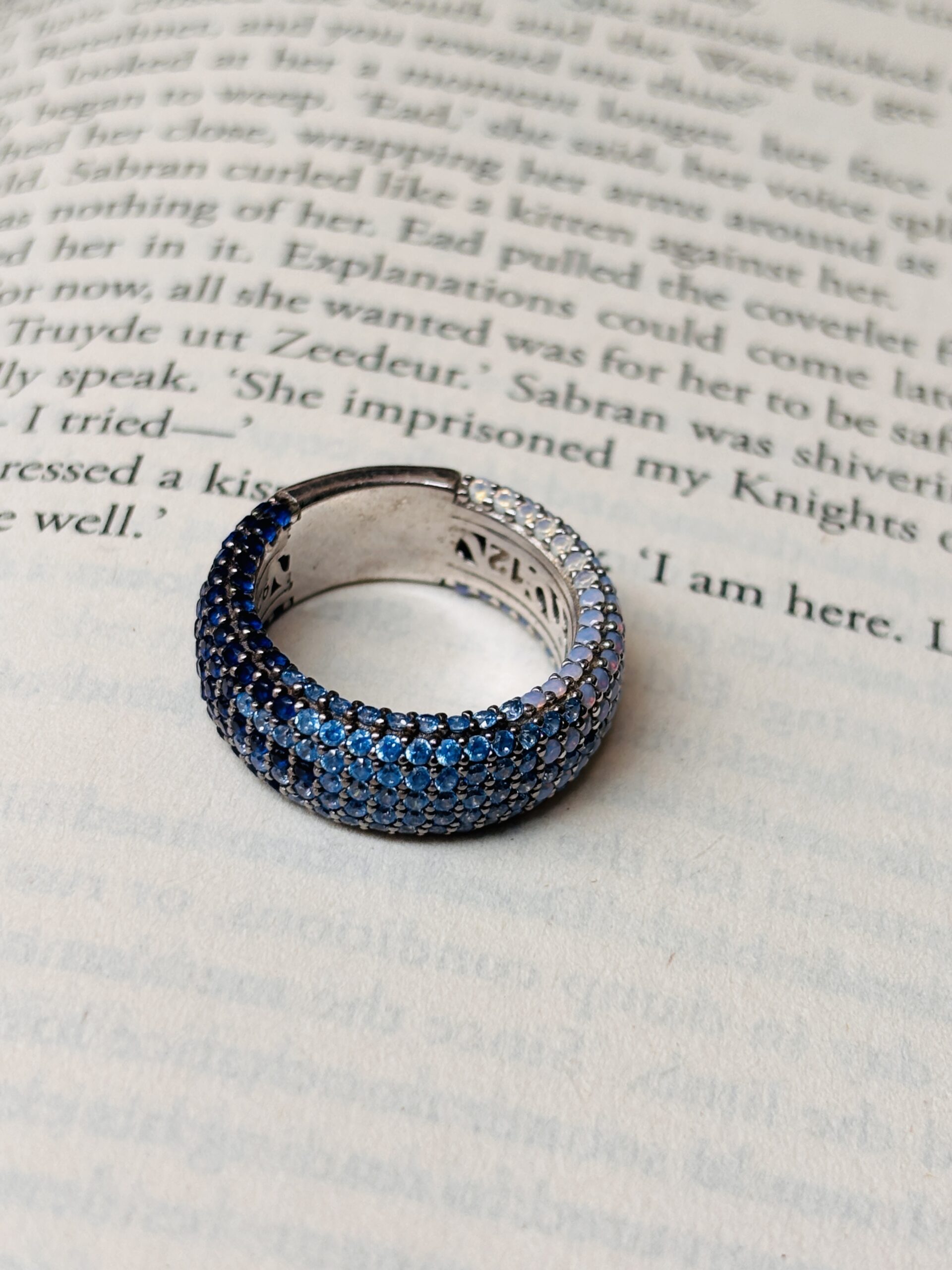 925 Sterling Silver Blue Ombre Cubic Zirconia Pavé Dome Ring | Gradient CZ Statement Band Ring for Women