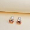 925  Silver Pearl & Champagne Cubic Zirconia Stud Earrings | Gold Plated Elegant Pearl Earrings for Women