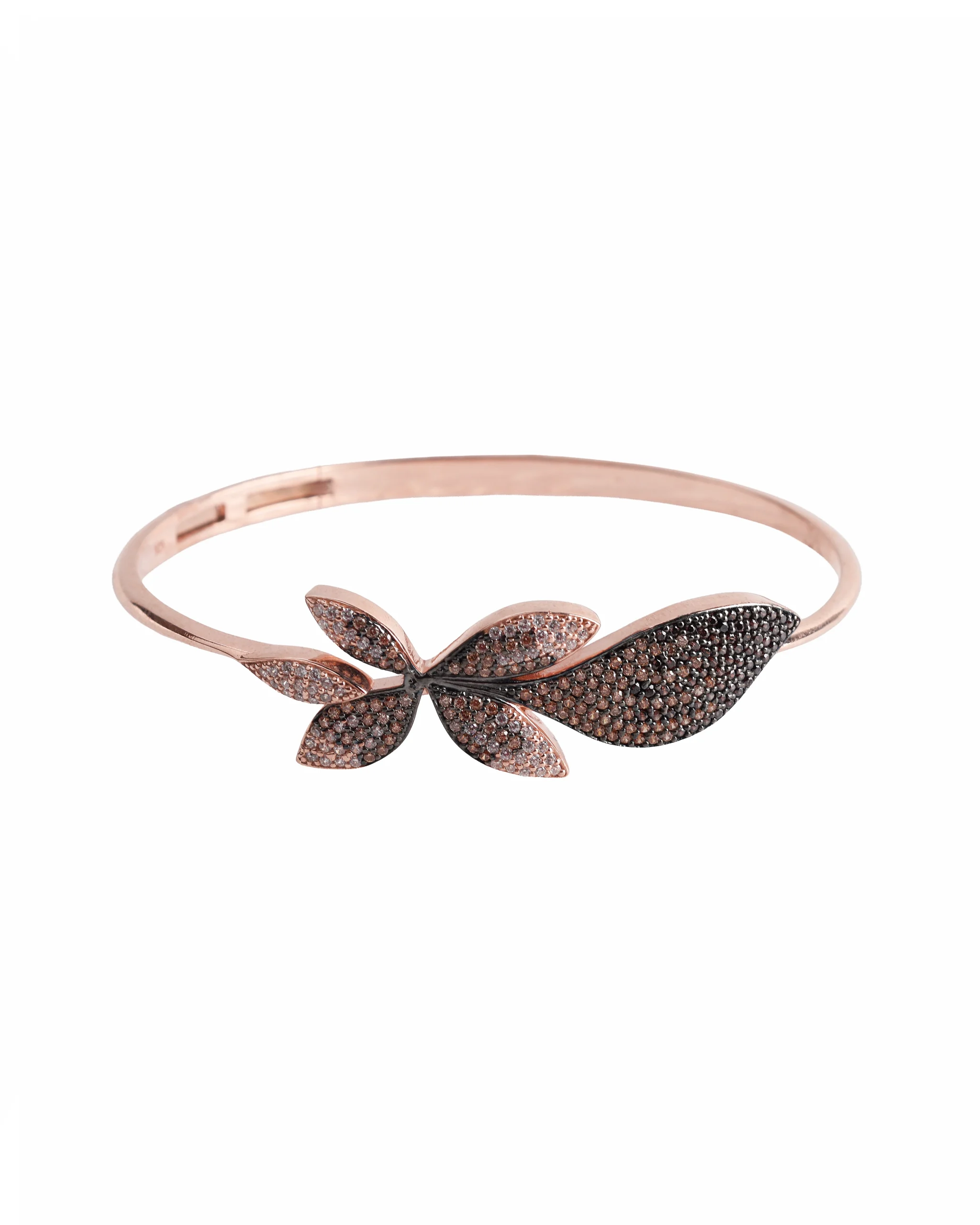 925 Silver Butterfly Leaf Cuff Bracelet – Rose Gold Finish For Women - Image 5