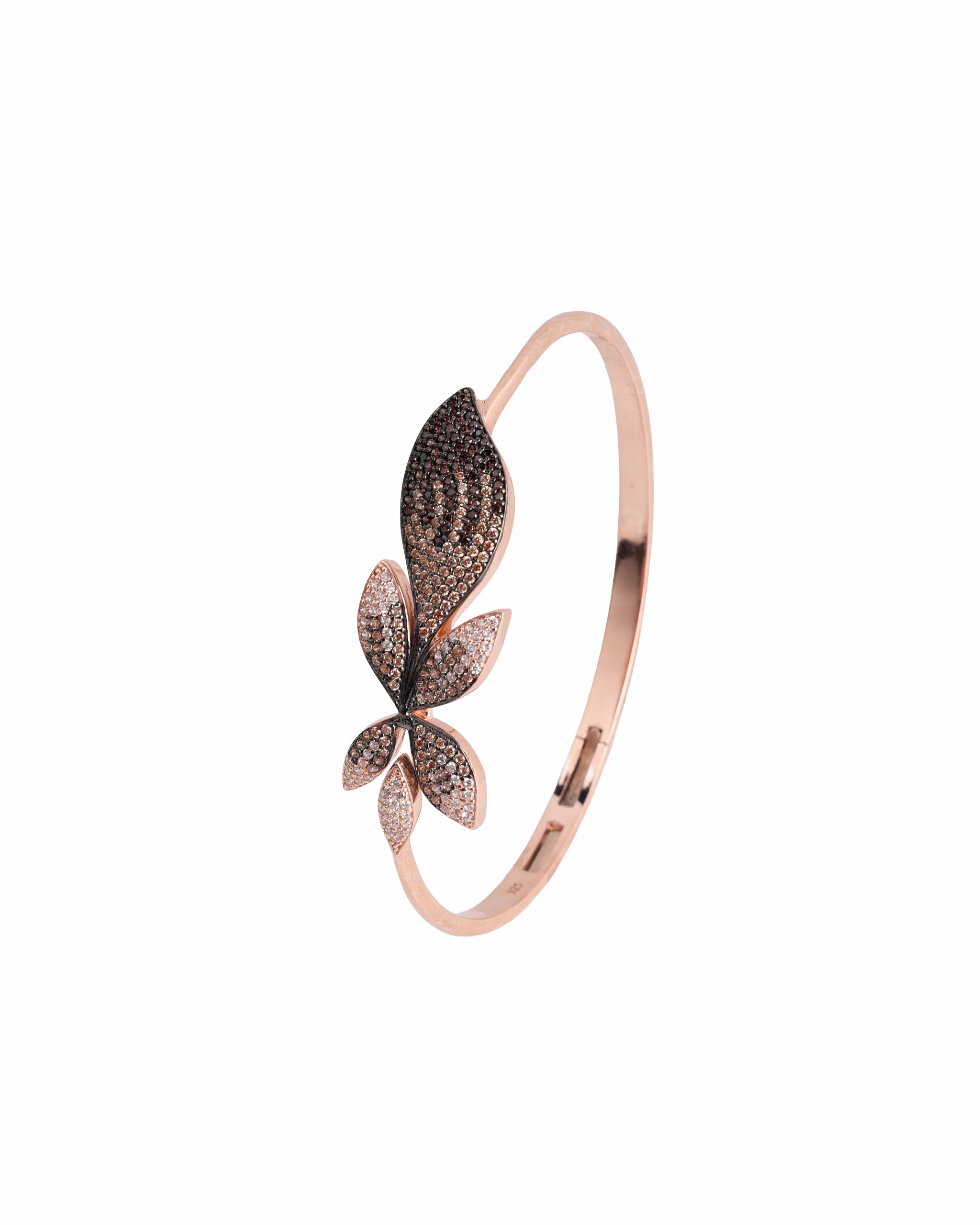 925 Silver Butterfly Leaf Cuff Bracelet – Rose Gold Finish For Women - Image 4