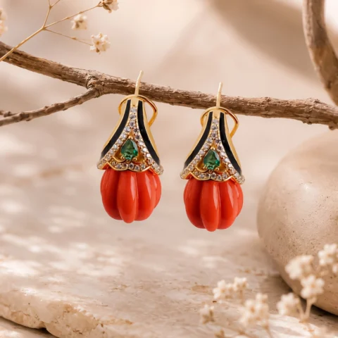 Silver Bali with Orange Bead, Green Stone & Sparkling Detailing