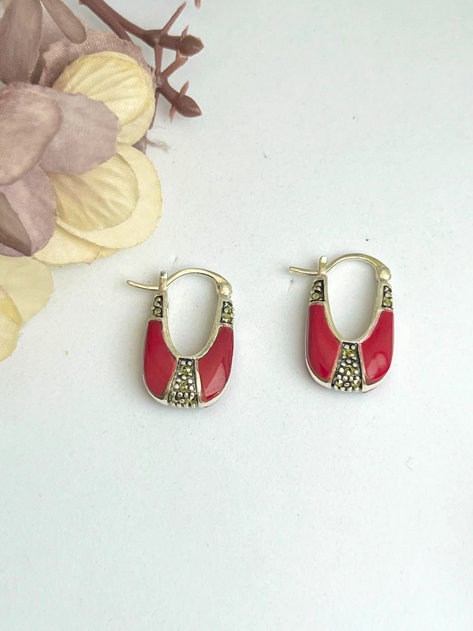 925 Silver Red Enamel Bali with CZ Stone Detailing – Elegant Hoop Style Statement For Women - Image 5