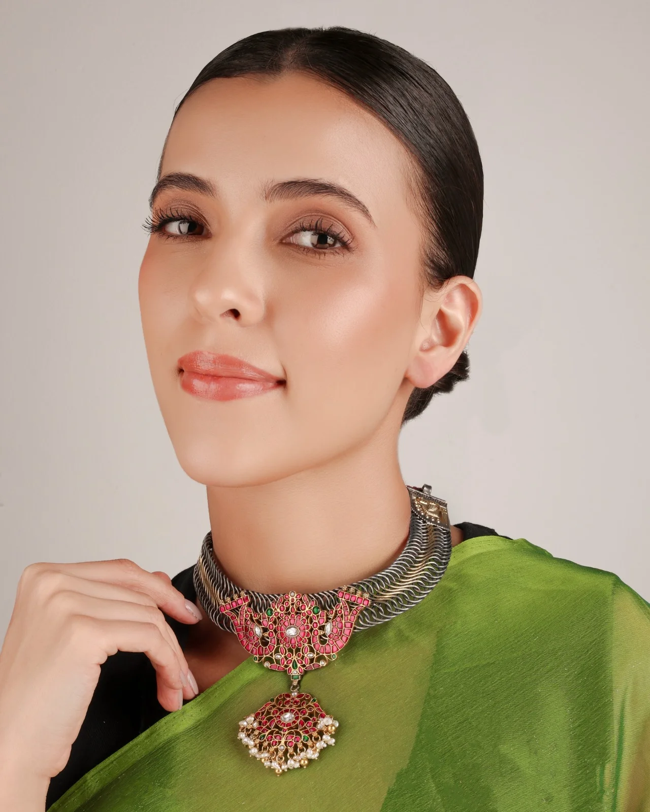 Model wearing an AAR Jewellery statement necklace